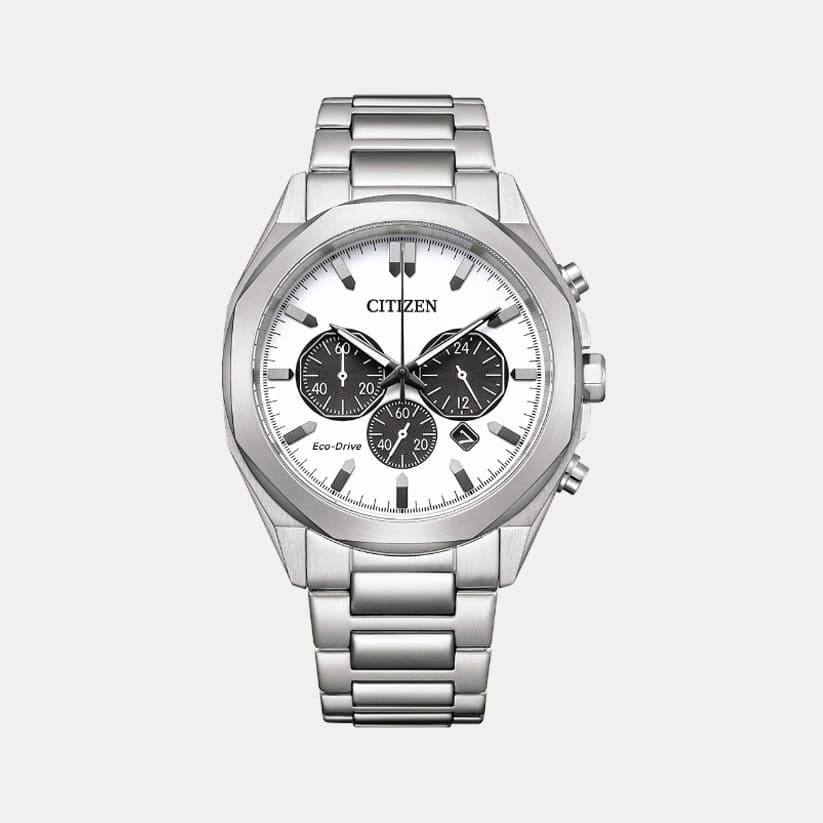 Eco-Drive Men's Eco-Drive White Dial Chronograph Stainless Steel Watch CA4590-81A