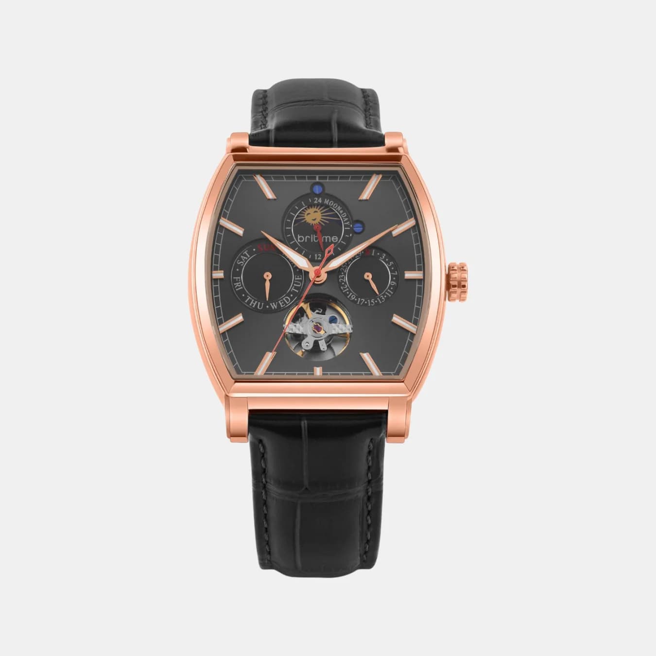 Galaxy Men's Automatic Black Dial Multi-Function Leather Watch 985-L30406