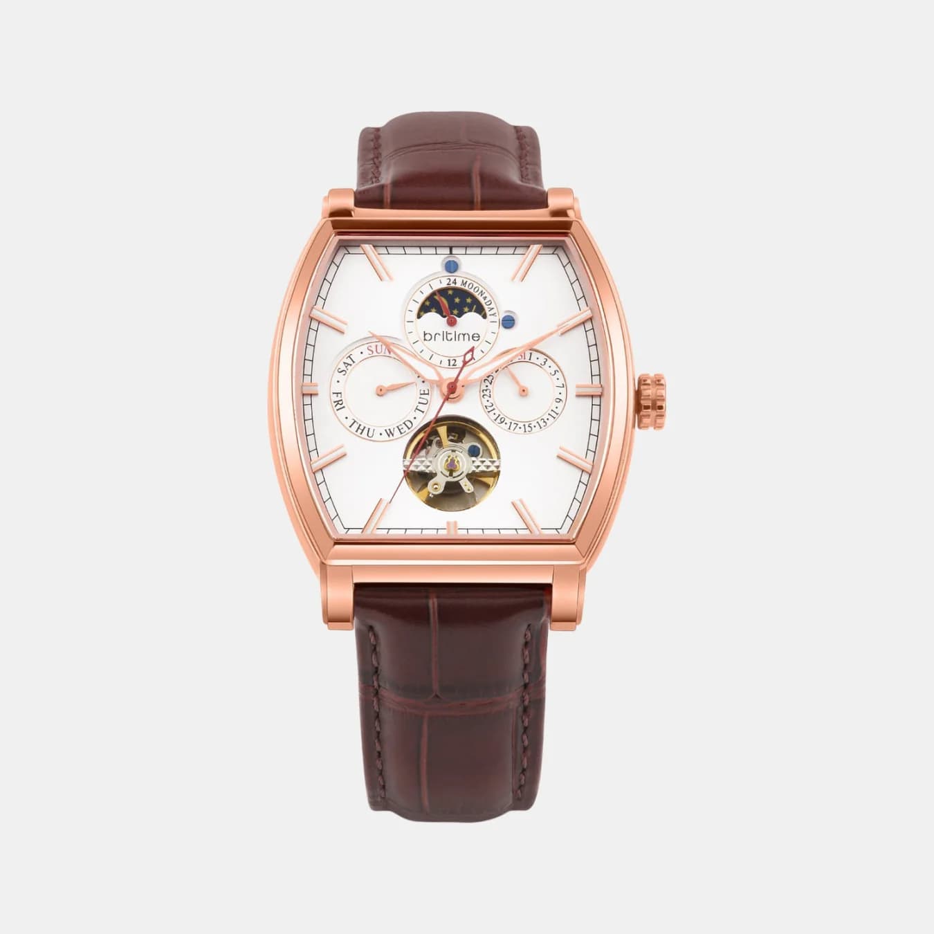 Galaxy Men's Automatic Silver Dial Multi-Function Leather Watch 985-L30308