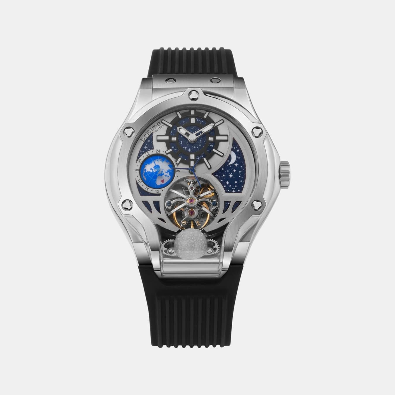 Asteroid Men's Automatic Silver Dial Multi-Function Silicone Watch 777-P10306