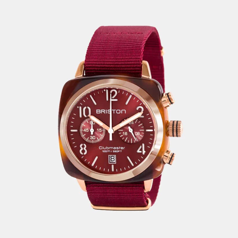 Clubmaster Classic Men's Quartz Red Dial Chronograph NATO Watch 15140.PRA.T.8.NBDX