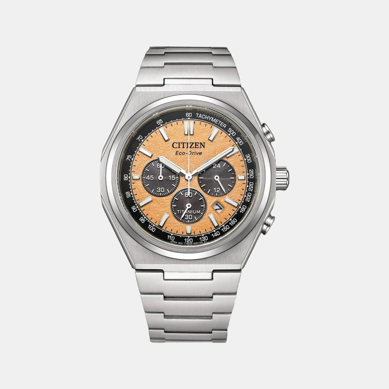 Zenshin Men's Eco-Drive Orange Dial Chronograph Stainless Steel Watch CA4610-85Z