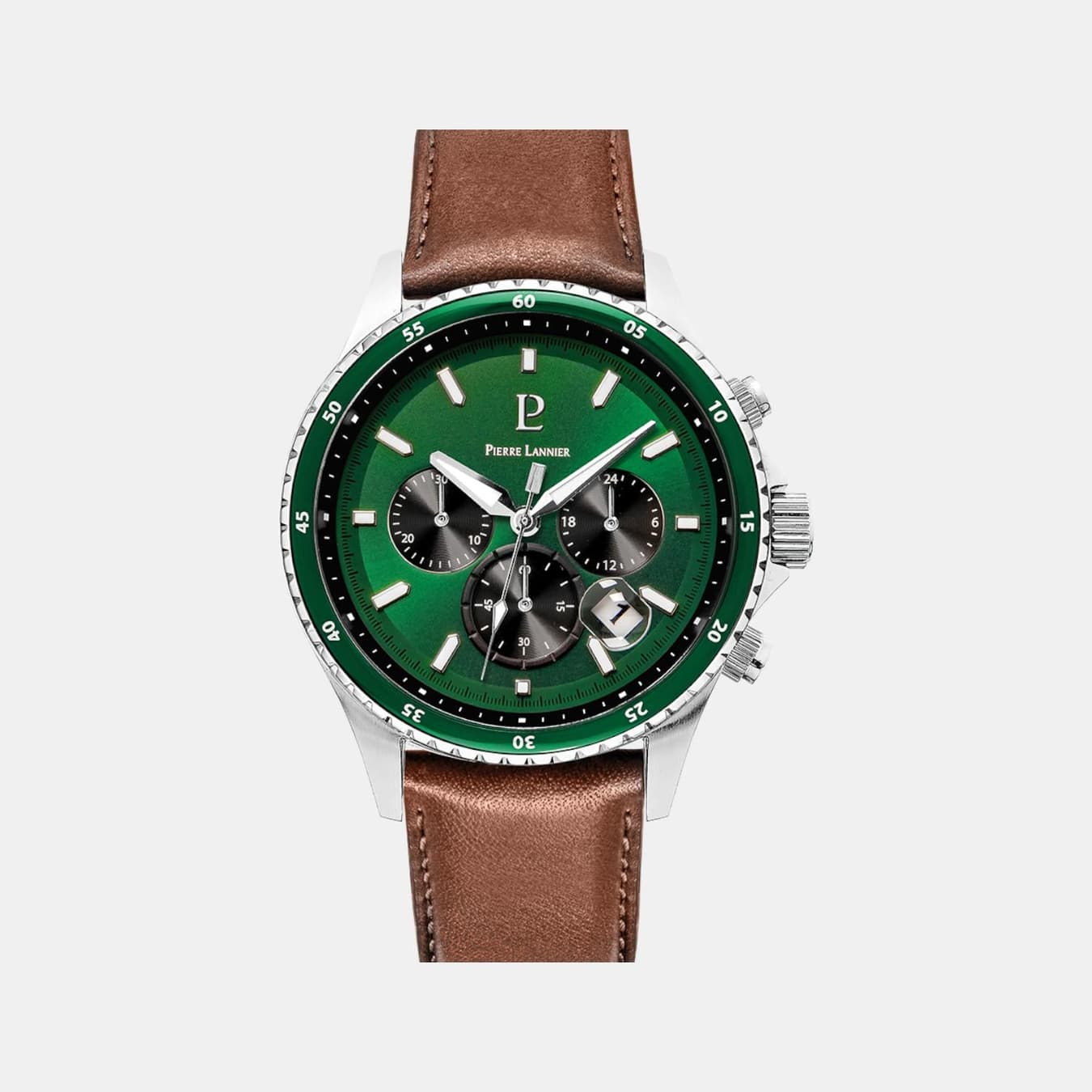 Cronos Men's Quartz Green Dial Chronograph Leather Watch 227G164