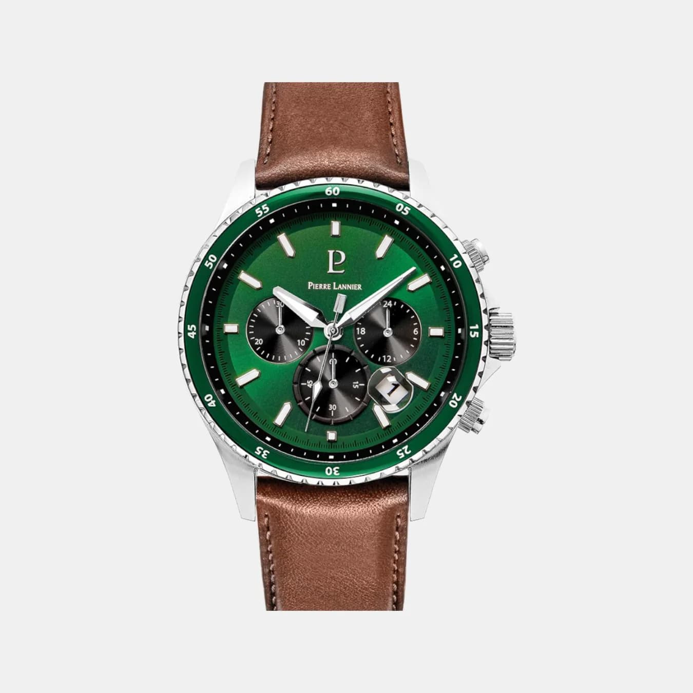 Cronos Men's Quartz Green Dial Chronograph Leather Watch 227G164