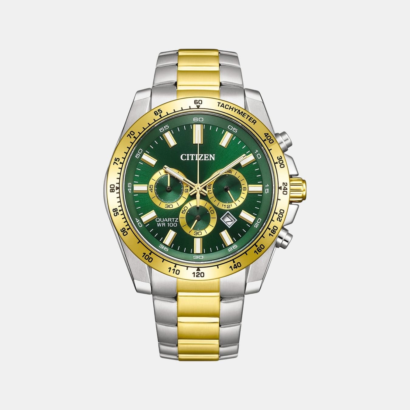 Men's Quartz Green Dial Chronograph Stainless Steel Watch AN8234-58X