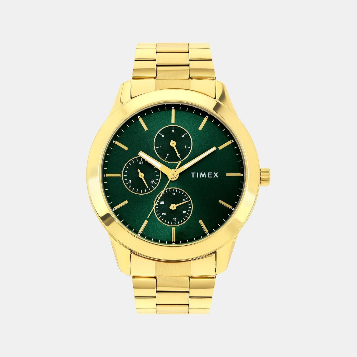 Fashion Men's Quartz Green Dial Multi-Function Stainless Steel Watch TWEG18522