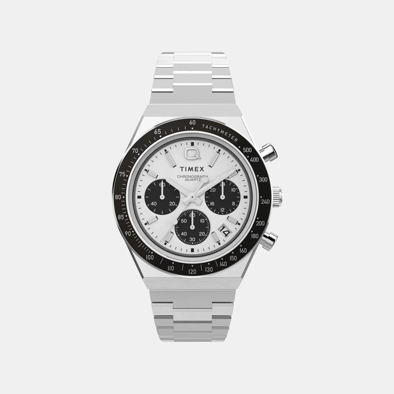 Q Timex Men's Quartz White Dial Chronograph Stainless Steel Watch TWEG26400