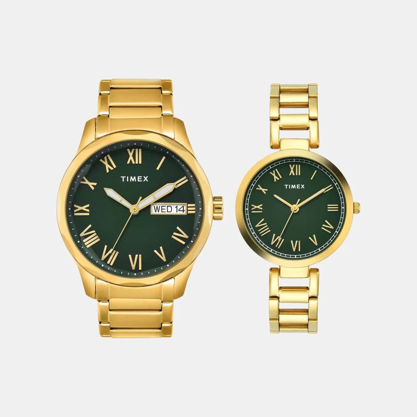 Couple Quartz Green Dial Analog Stainless Steel Watch TW00PR339