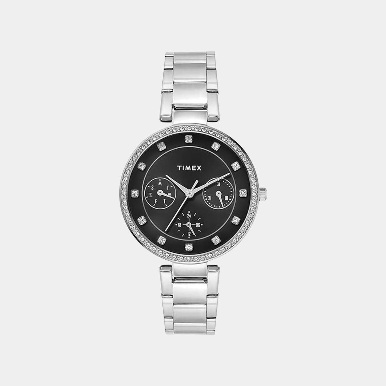 Trendline Women's Quartz Black Dial Multi-Function Stainless Steel Watch TWEL18728