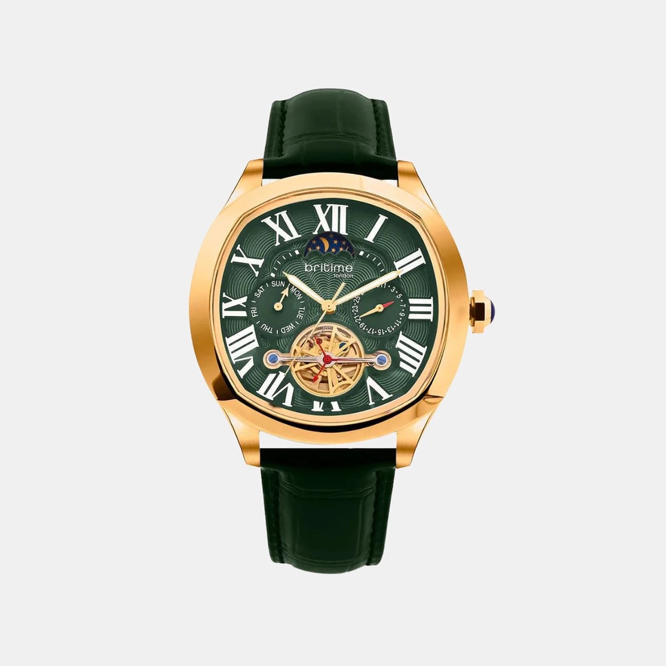 Men's Automatic Green Dial Multi-Function Leather Watch 1641-L31412
