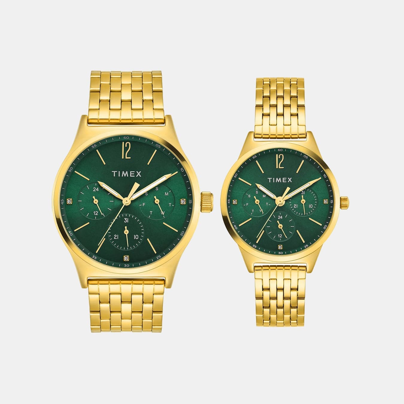 Trendline Couple Quartz Green Dial Multi-Function Stainless Steel Watch TW00PR348