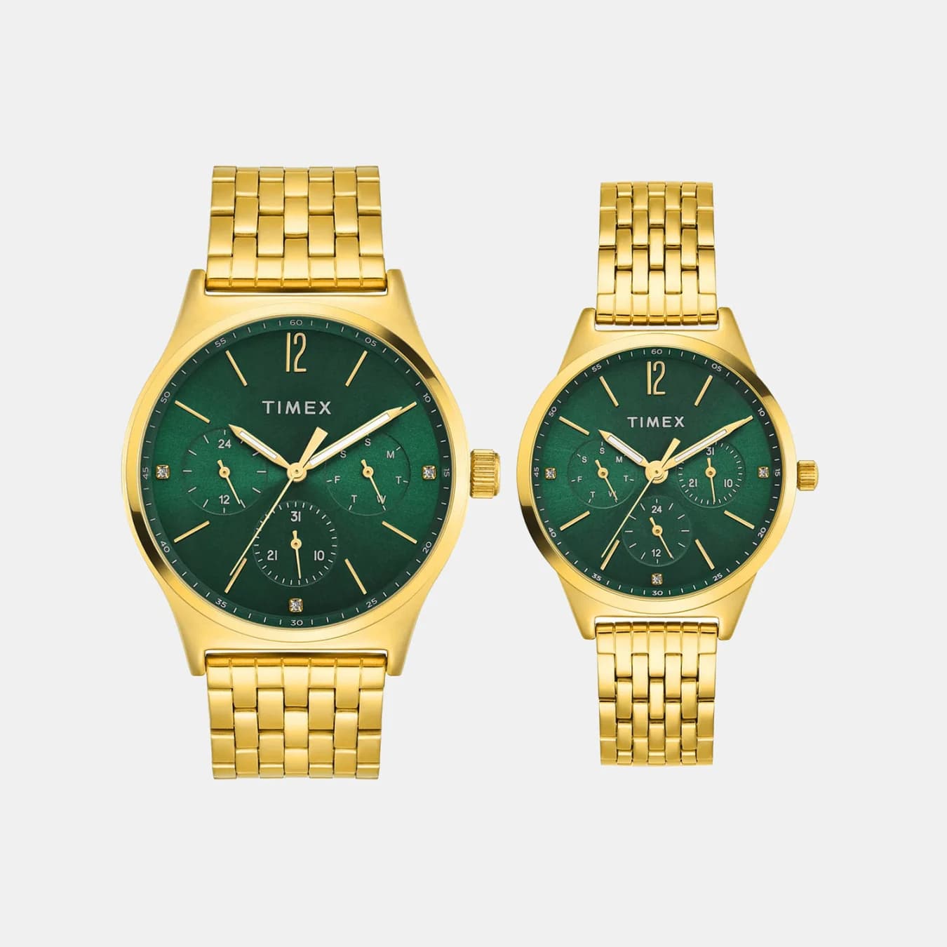 Trendline Couple Quartz Green Dial Multi-Function Stainless Steel Watch TW00PR348