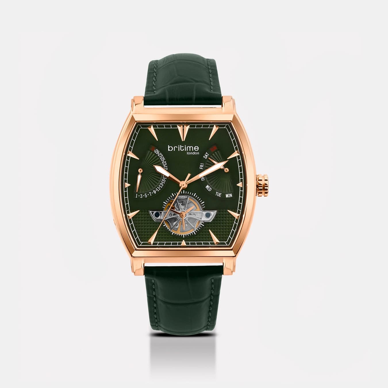 Emerion Men's Automatic Green Dial Multi-Function Leather Watch 465-L31412