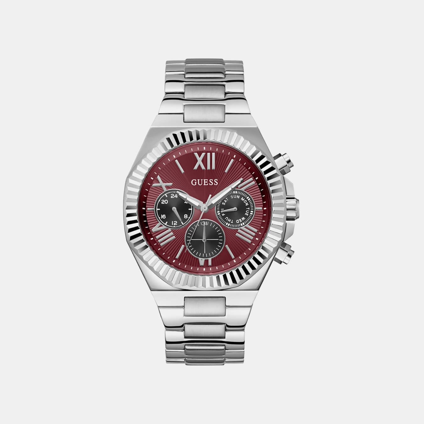 Men's Quartz Red Dial Multi-Function Stainless Steel Watch GW0703G7