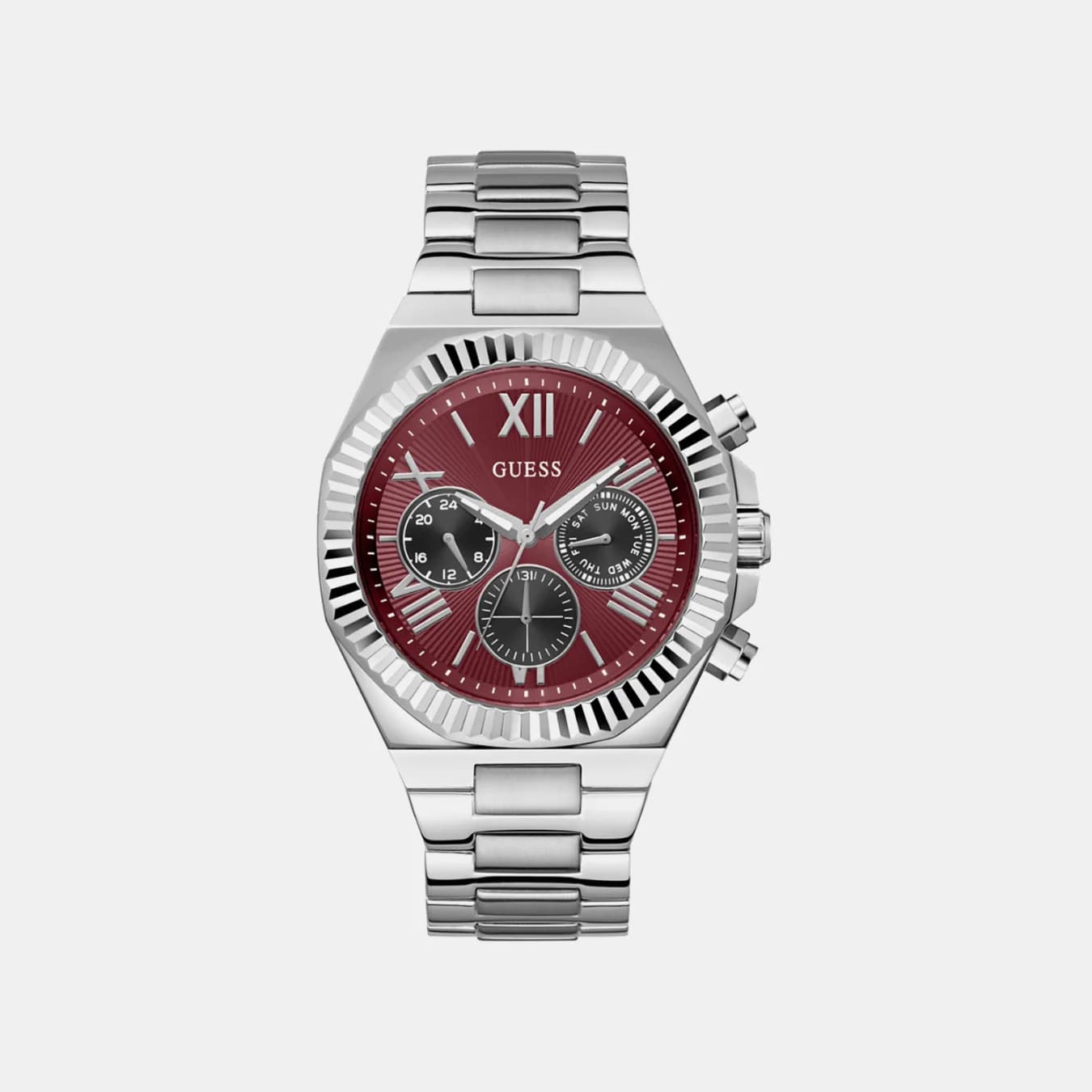 Men's Quartz Red Dial Multi-Function Stainless Steel Watch GW0703G7