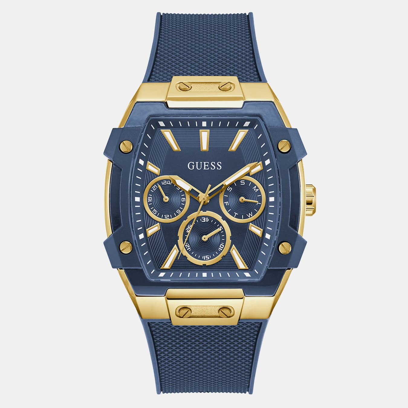 Men's Quartz Blue Dial Multi-function Silicone Watch GW0956G5