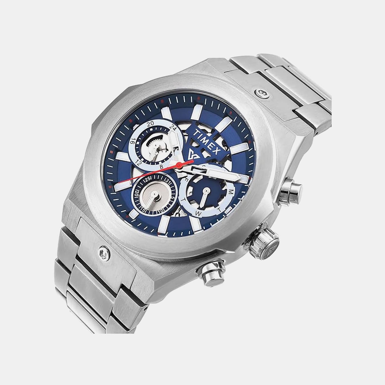 Fashion Men's Quartz Blue Dial Multi-Function Stainless Steel Watch TWEG26100