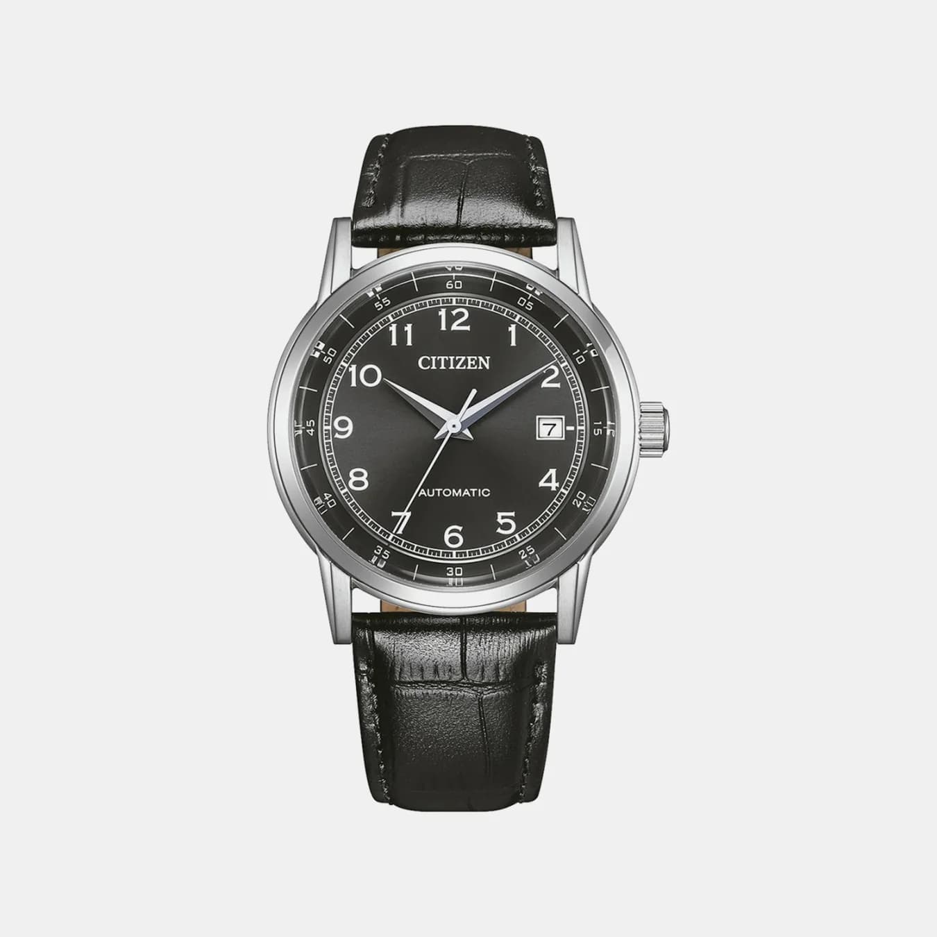 Men's Automatic Black Dial Analog Leather Watch NJ0210-05E