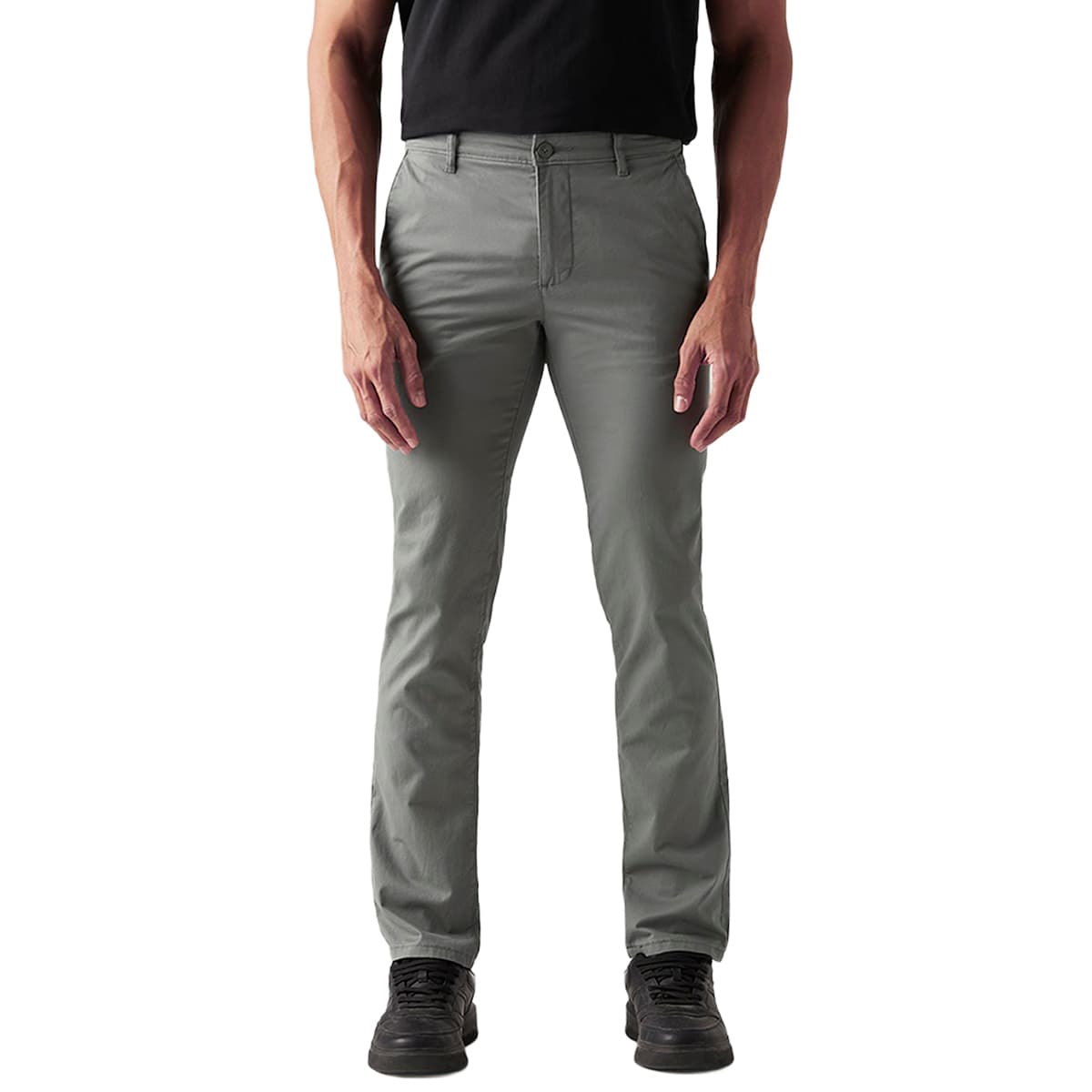 Men's Grey Casual Solid Mid Rise Chinos