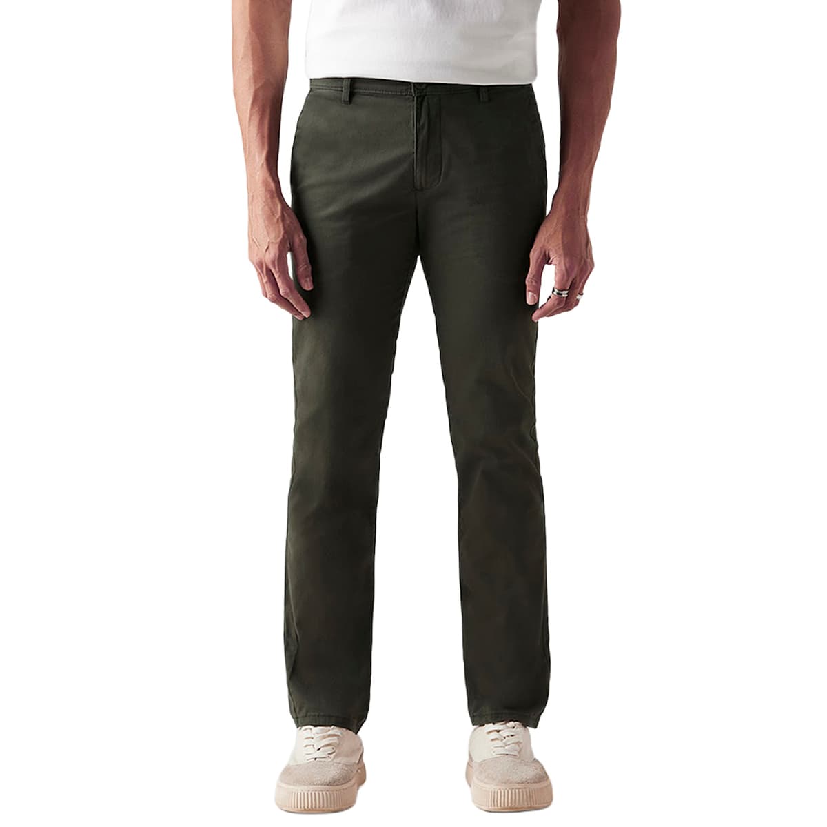 Men's Green Casual Solid Mid Rise Chinos