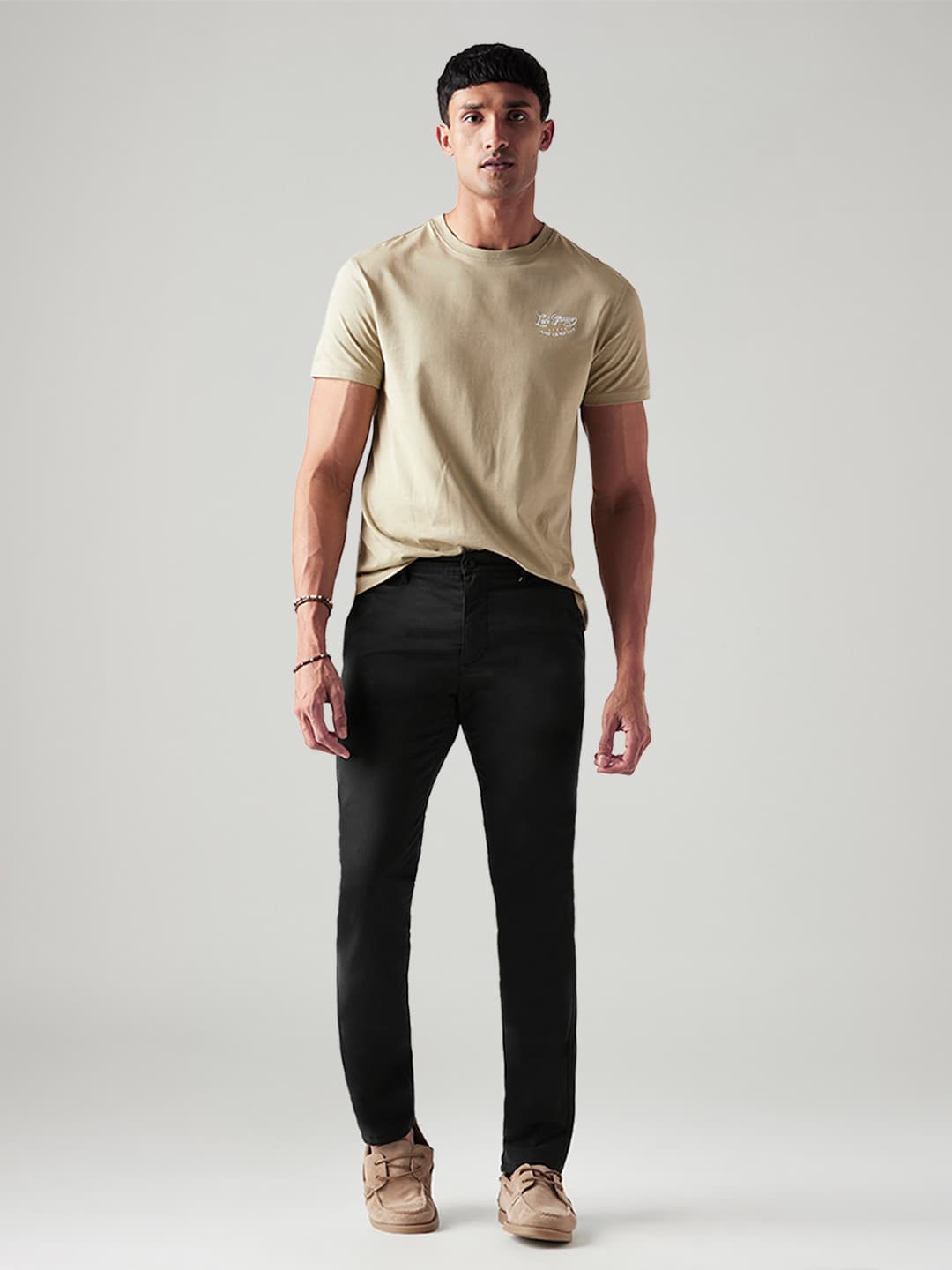 Men's Black Casual Solid Mid Rise Chinos