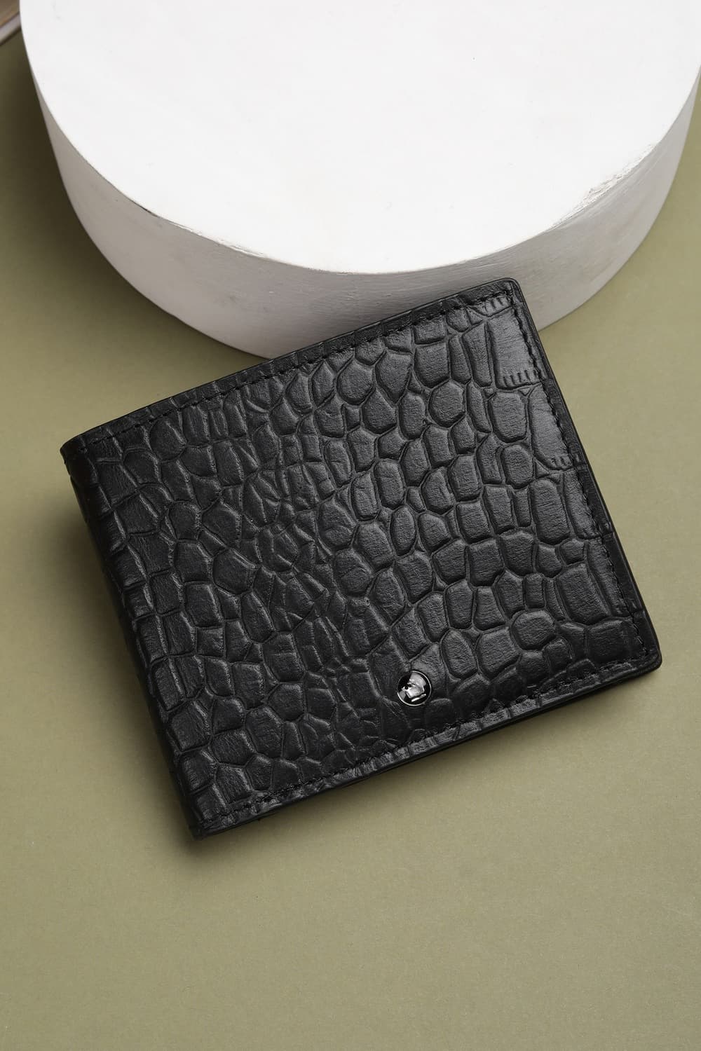 Men's Brown Croc Textured Bifold Coin Wallet