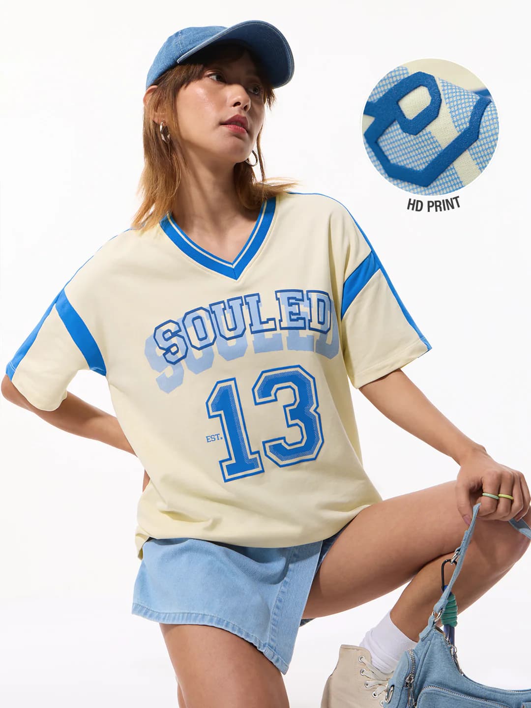 Women's Off White Casual Oversized Fit Graphic Half Sleeves Tshirt