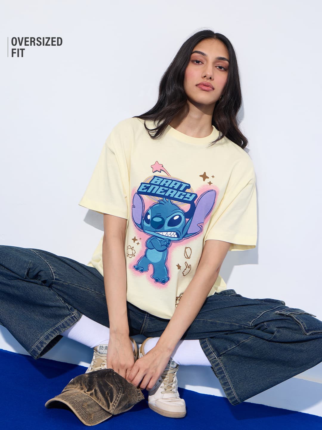 Women's Off White Casual Oversized Fit Graphic Half Sleeves Tshirt