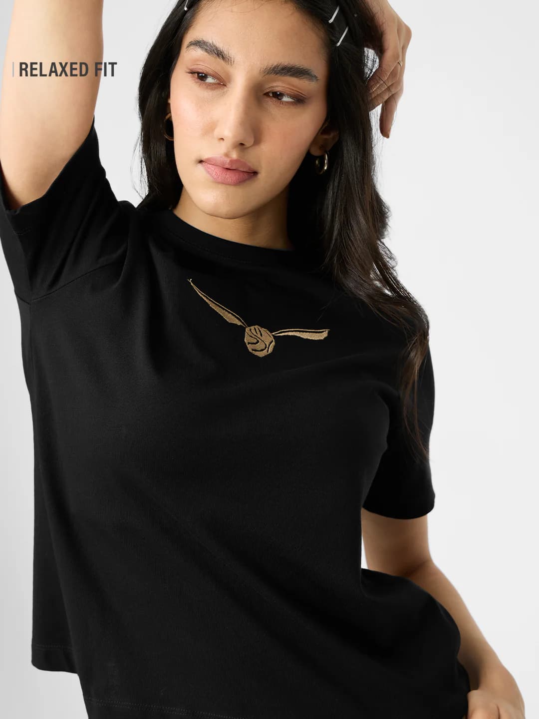 Women's Black Casual Regular Fit Half Sleeves Tshirt