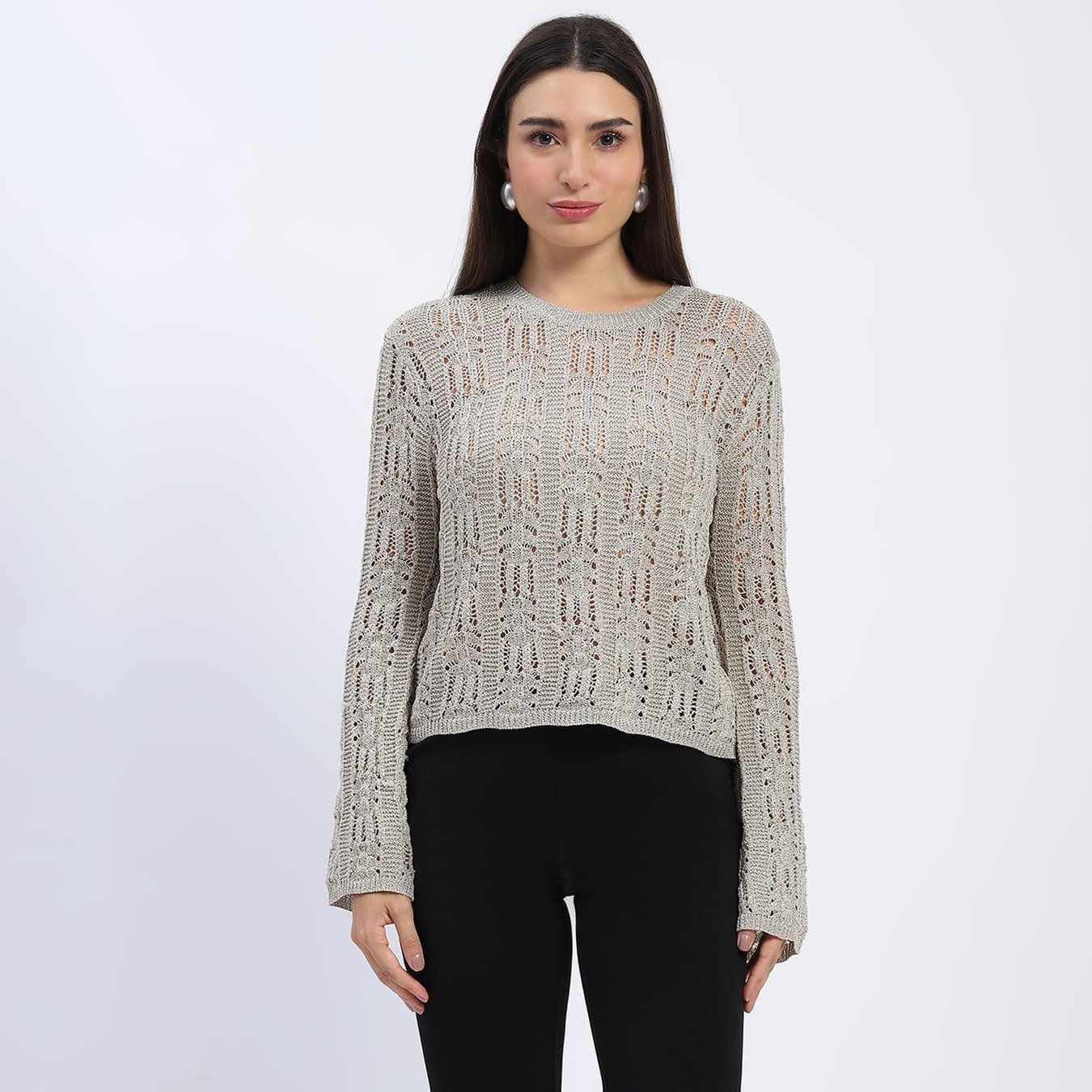 Women's Beige Casual Loose Knit Top