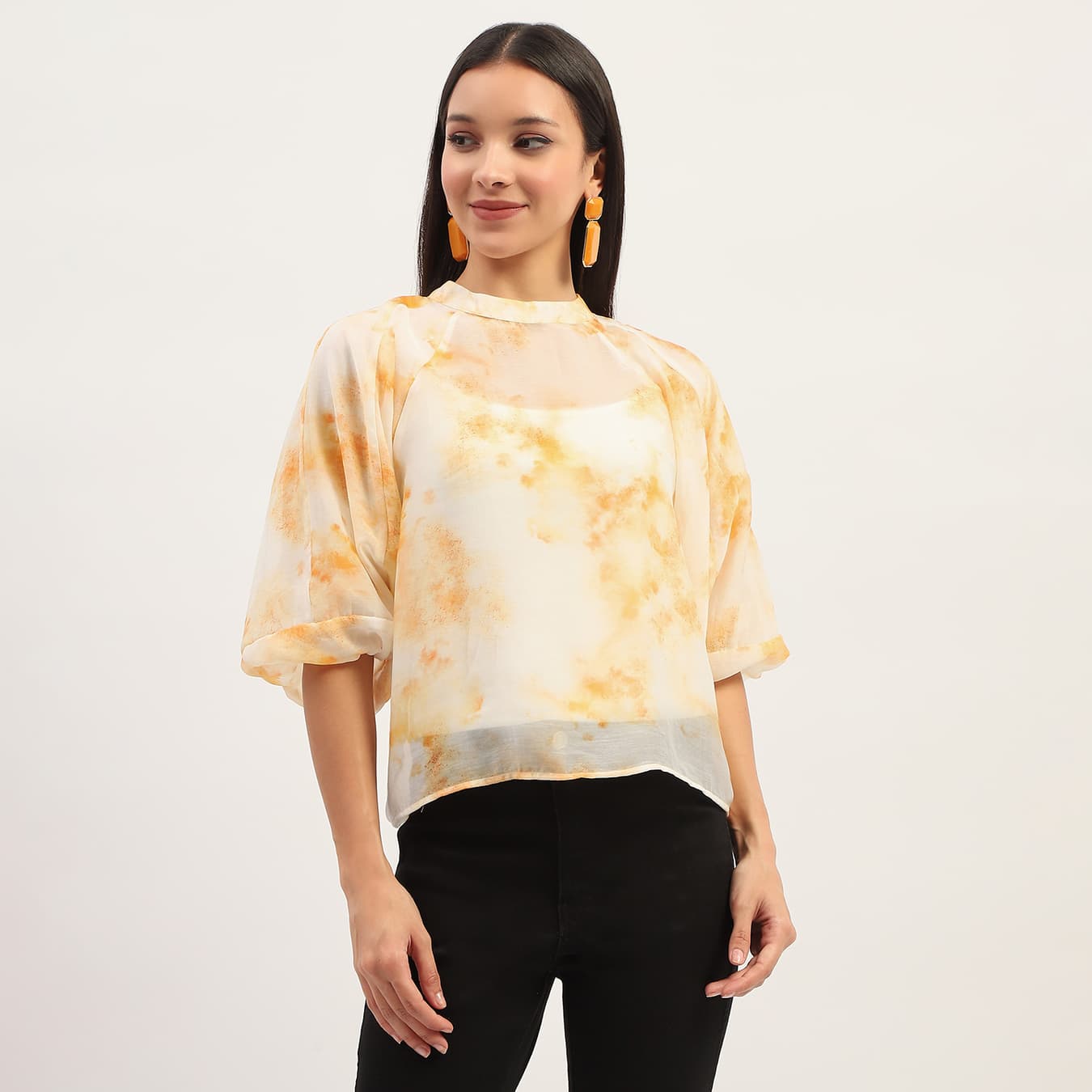 Women's Yellow Casual Tie Dye Printed Top