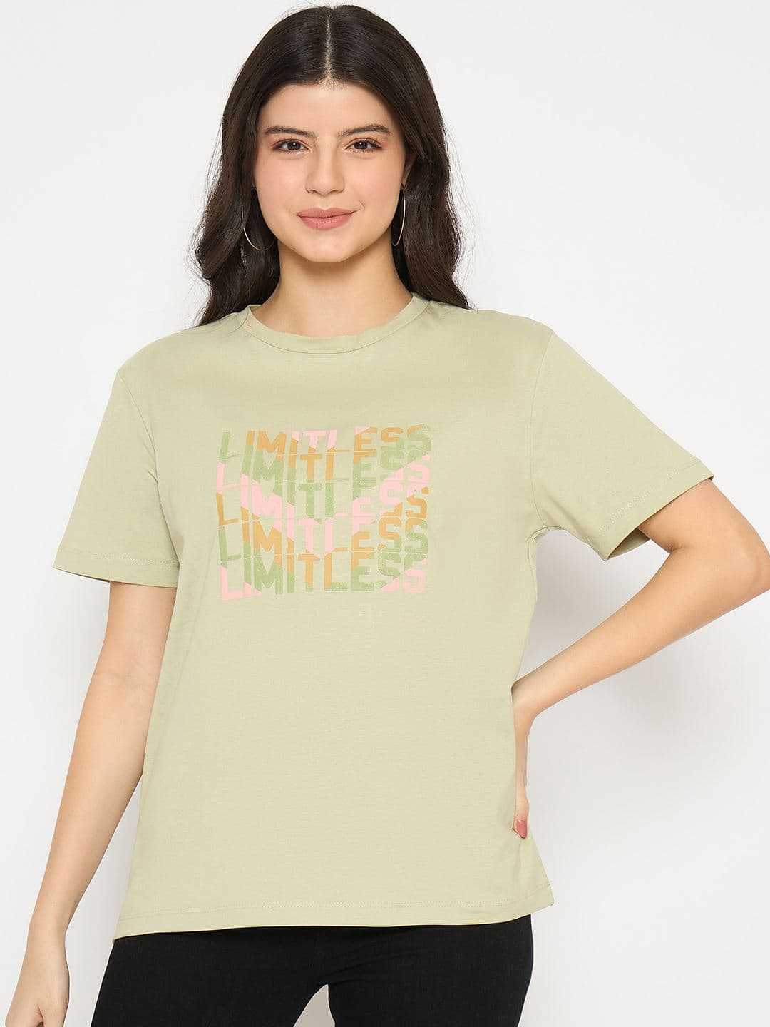 Women's Green Casual Printed Cotton Tshirt