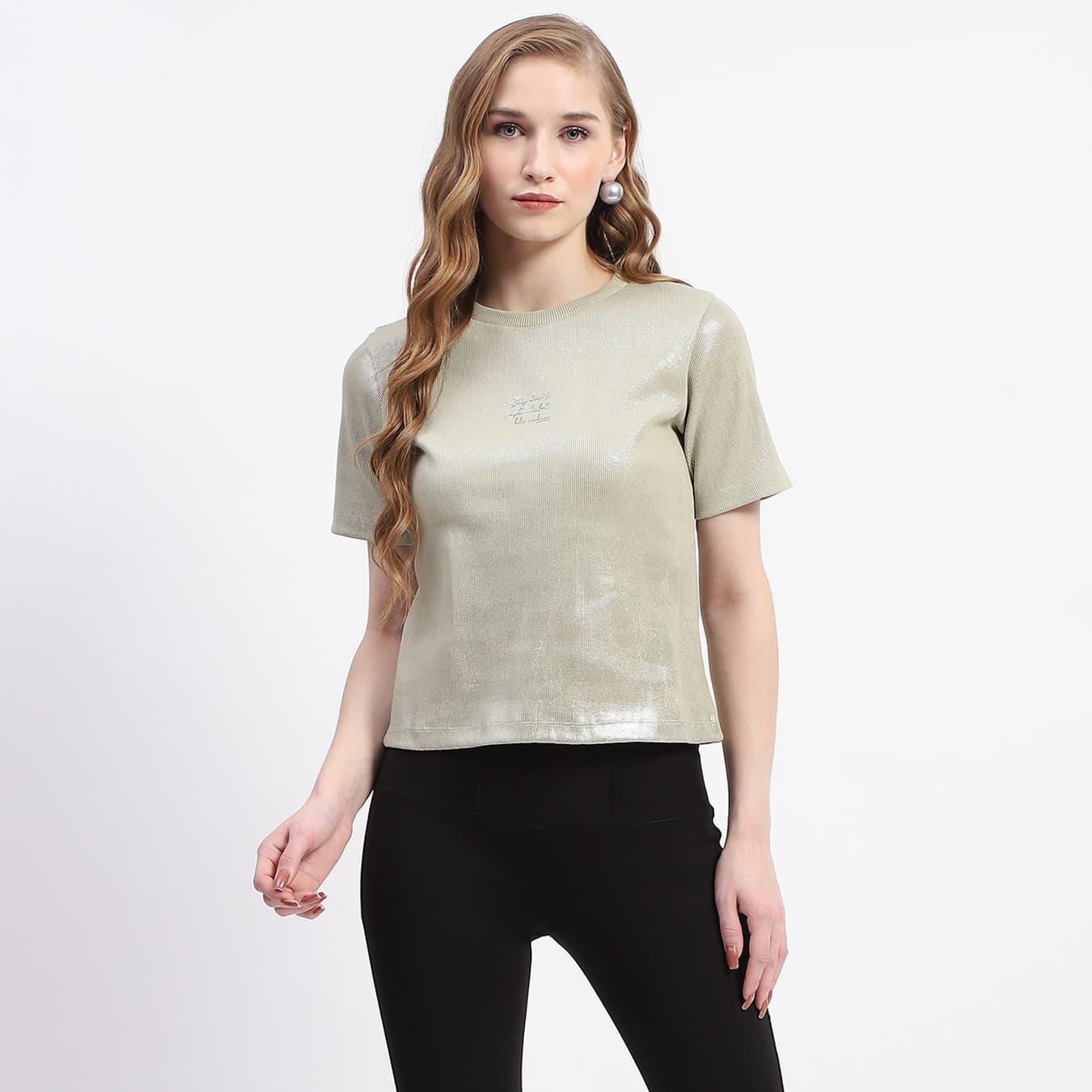 Women's Green Casual Round Neck Cotton Tshirt