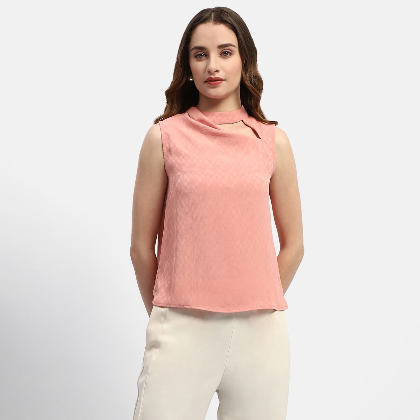 Women's Pink Casual Halter Neck Sleeveless Salmon Top