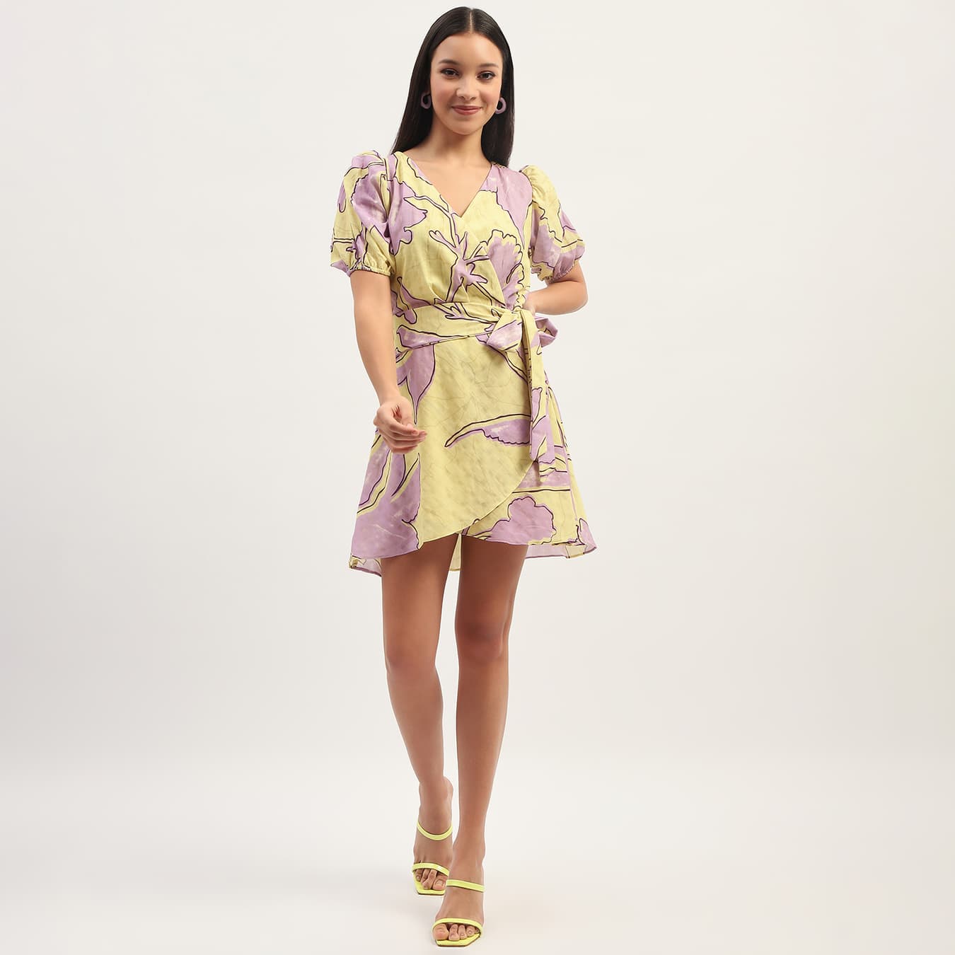 Women's Green Casual Floral Print Mini Wrap Dress