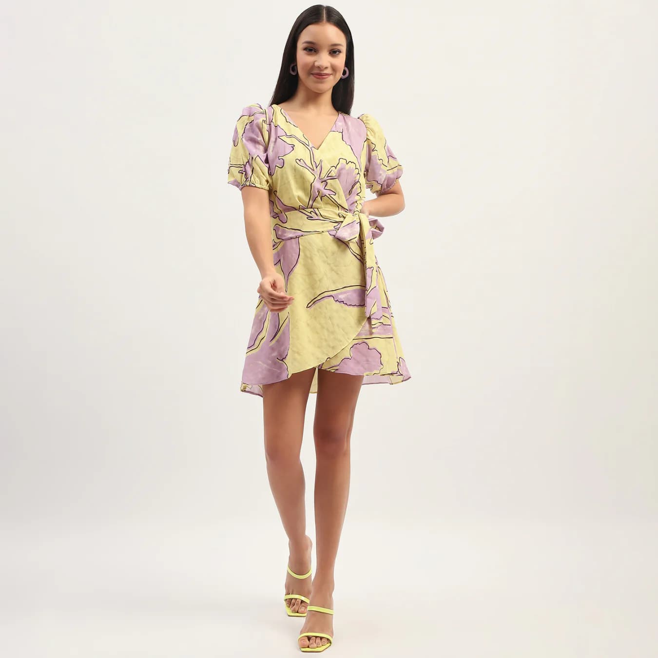 Women's Green Casual Floral Print Mini Wrap Dress