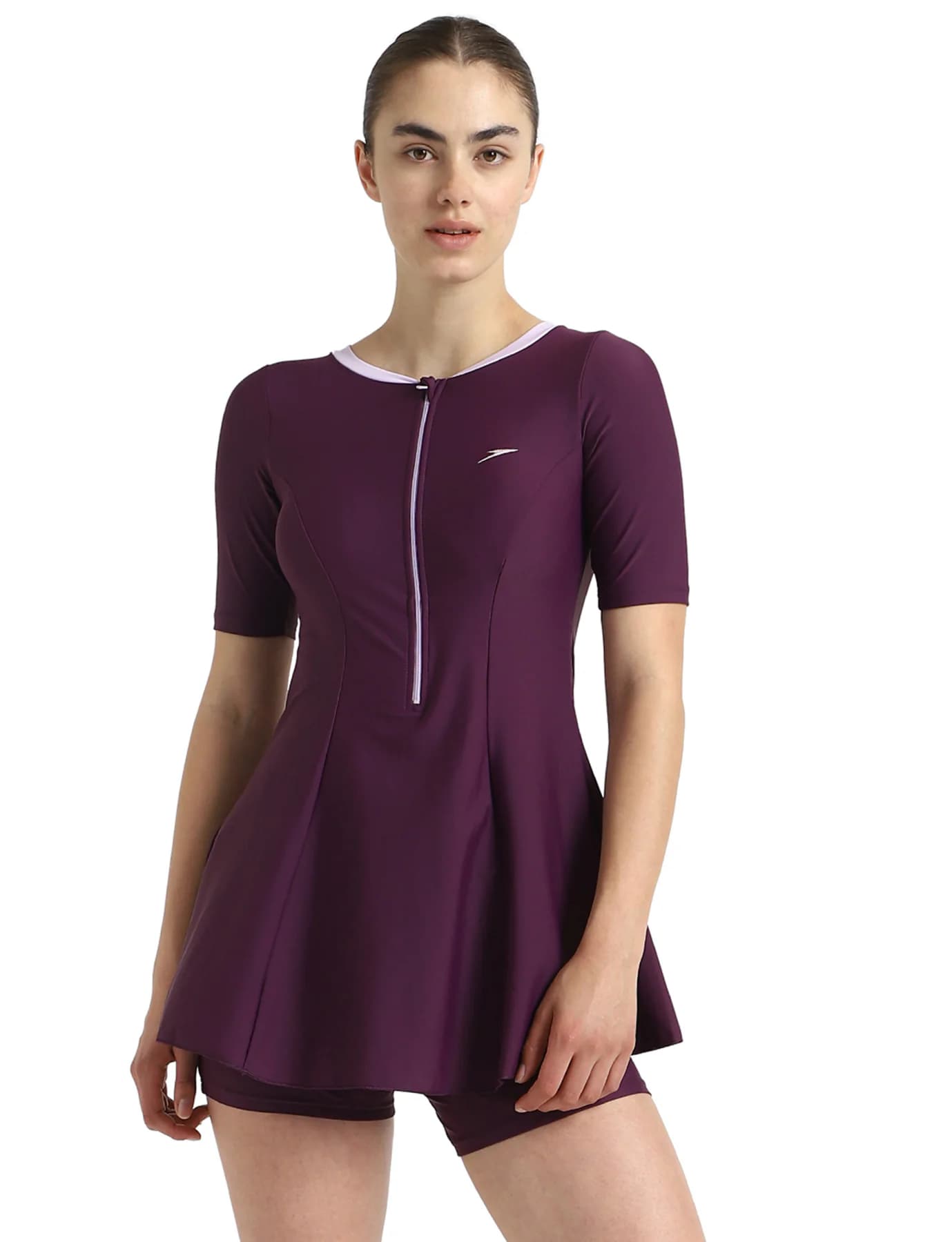 Women's Purple Sport Solid Swimwear Dress