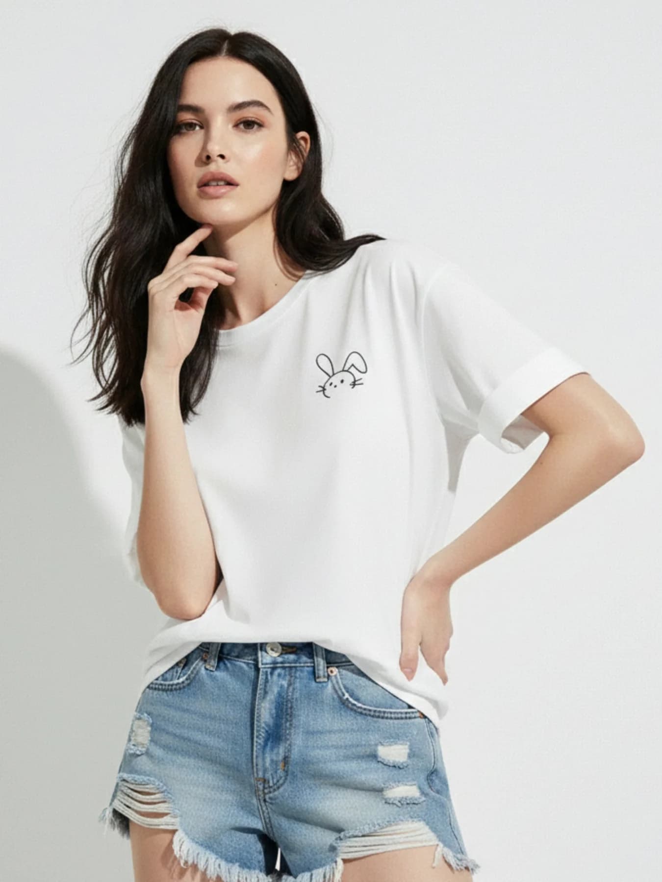 Women's White Graphic Print Oversized Tshirt
