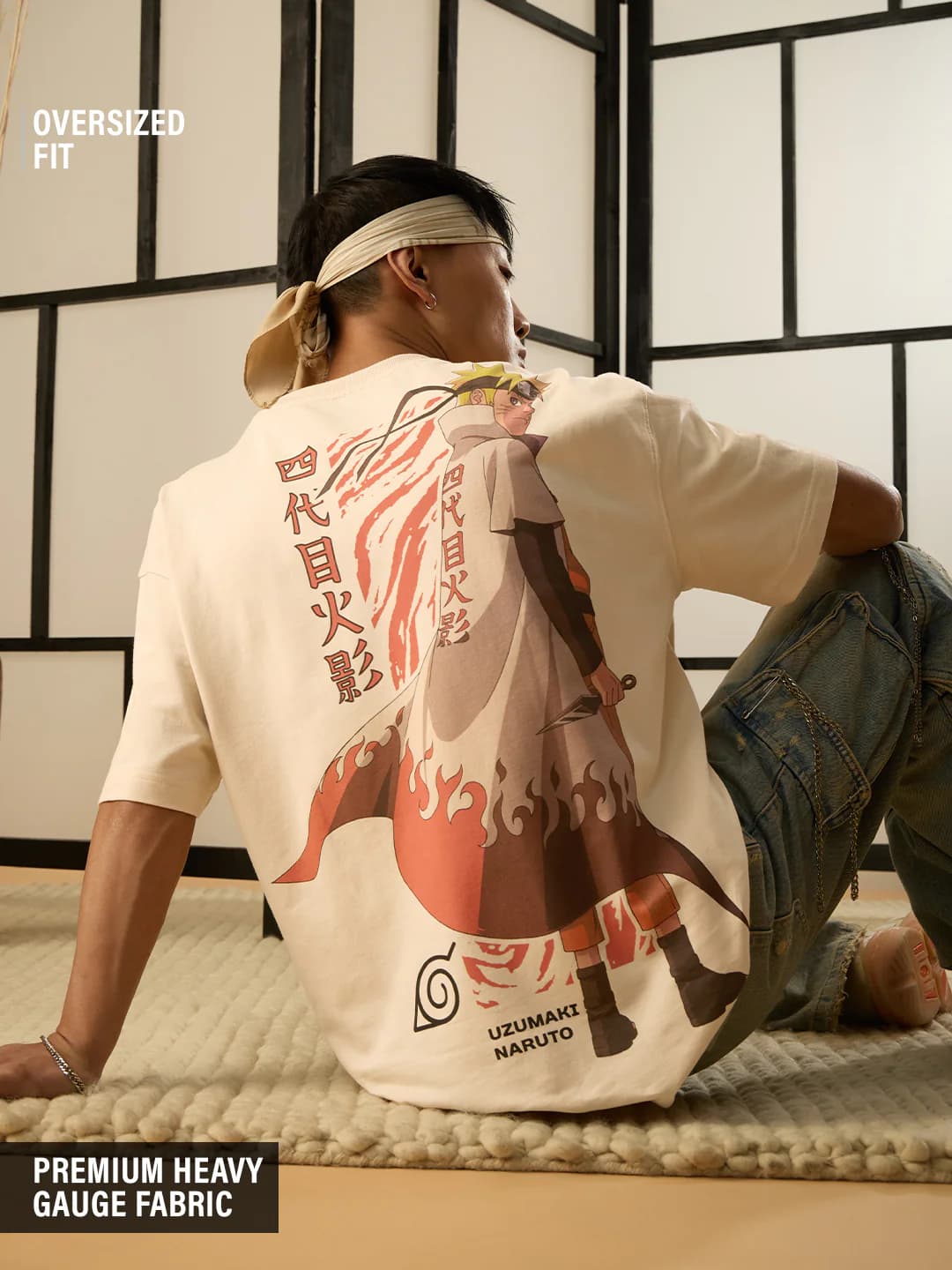 Men's Beige Casual Half Sleeves Round Neck Oversized Tshirt
