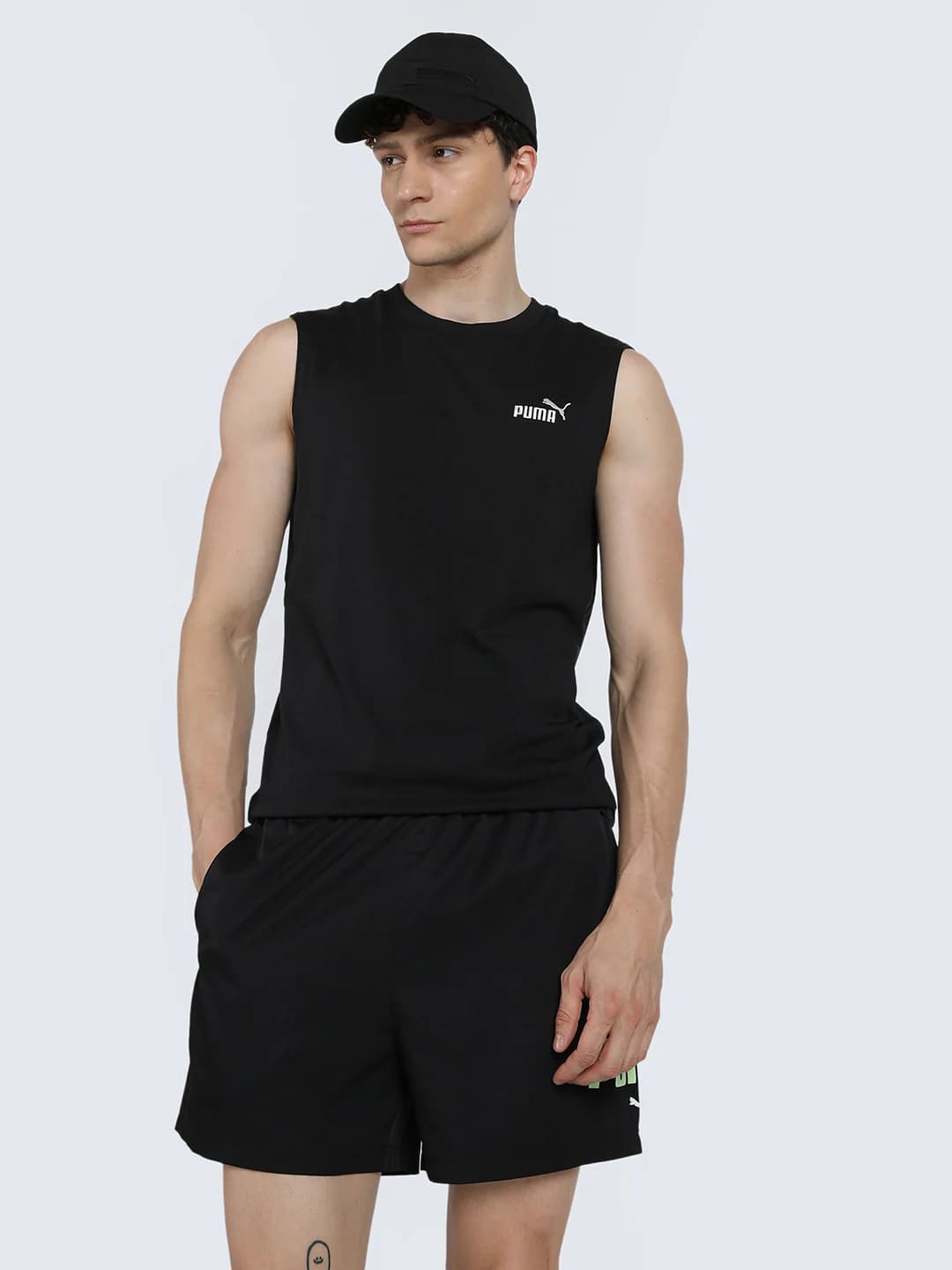 Men Black Casual Typography Regular Fit Sleeveless Tank