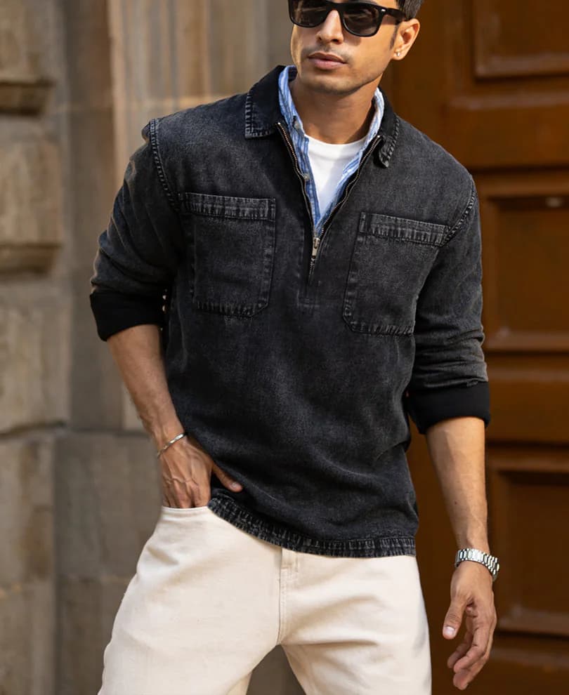 Men's Black Casual Full Sleeves Regular Fit Cotton Shirt