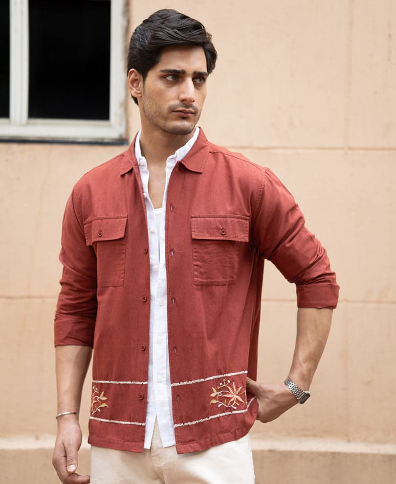 Men's Orange Casual Full Sleeves Regular Fit Shirt