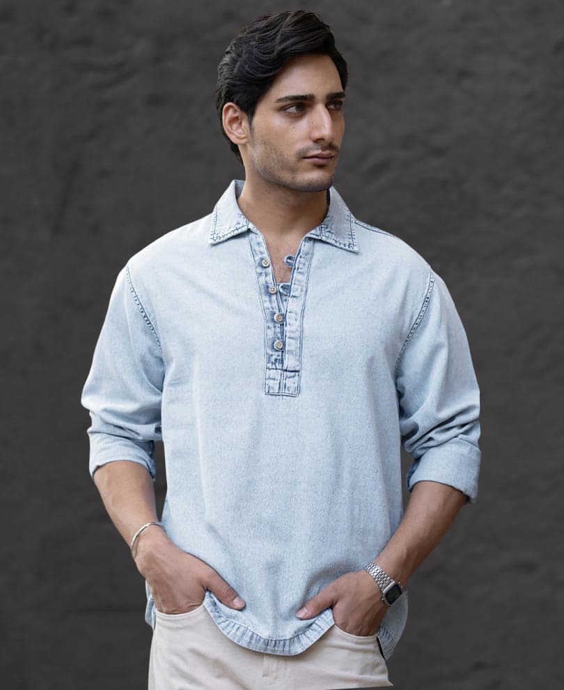 Men's Blue Casual Full Sleeves Regular Fit Cotton Shirt