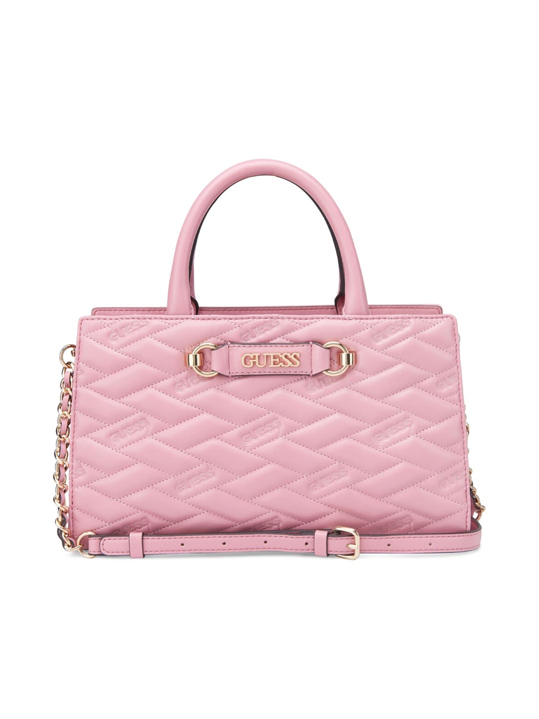 Women's Pink Quilted Casual PU Satchel Handbag