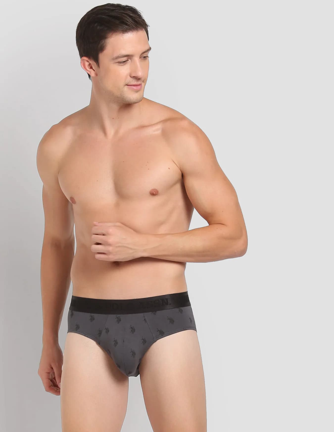 Men's Grey Regular Fit Mid Rise Briefs