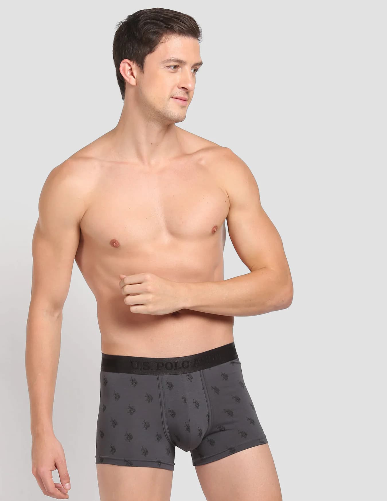 Men's Grey Regular Fit Mid Rise Trunks