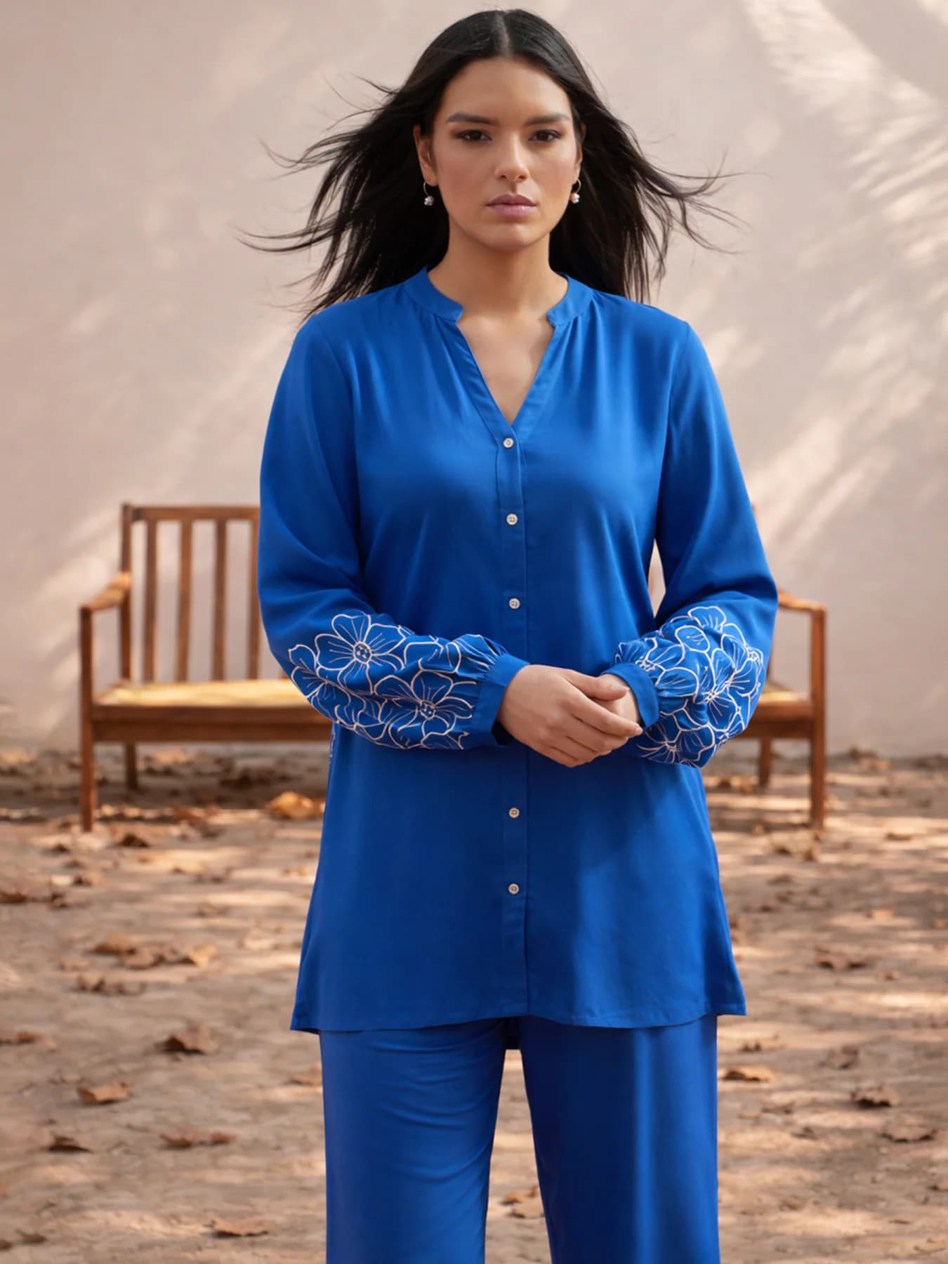 Women's Blue Festive Full Sleeves Co-ords Set