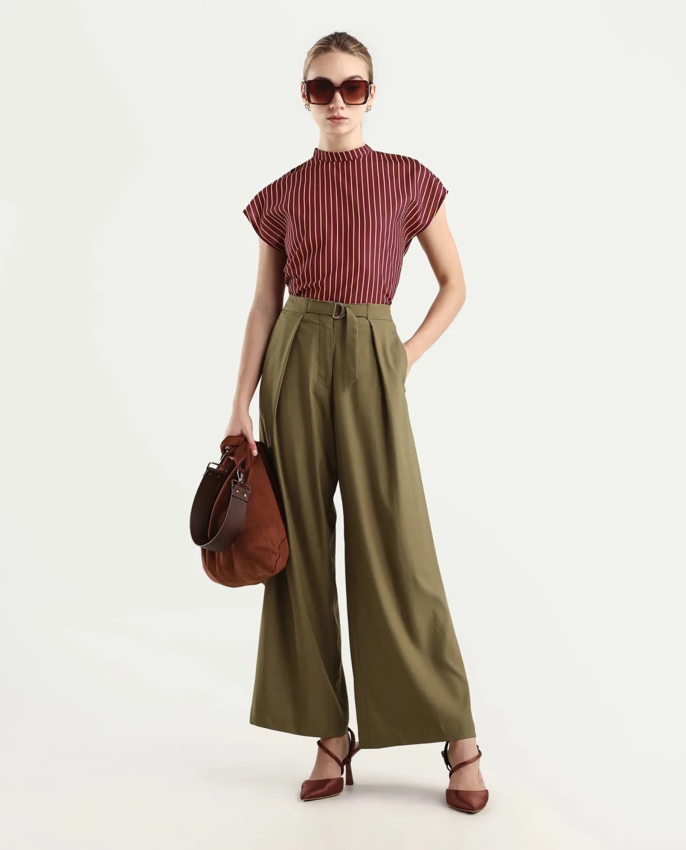 Women's Green Casual Solid High Rise Trouser
