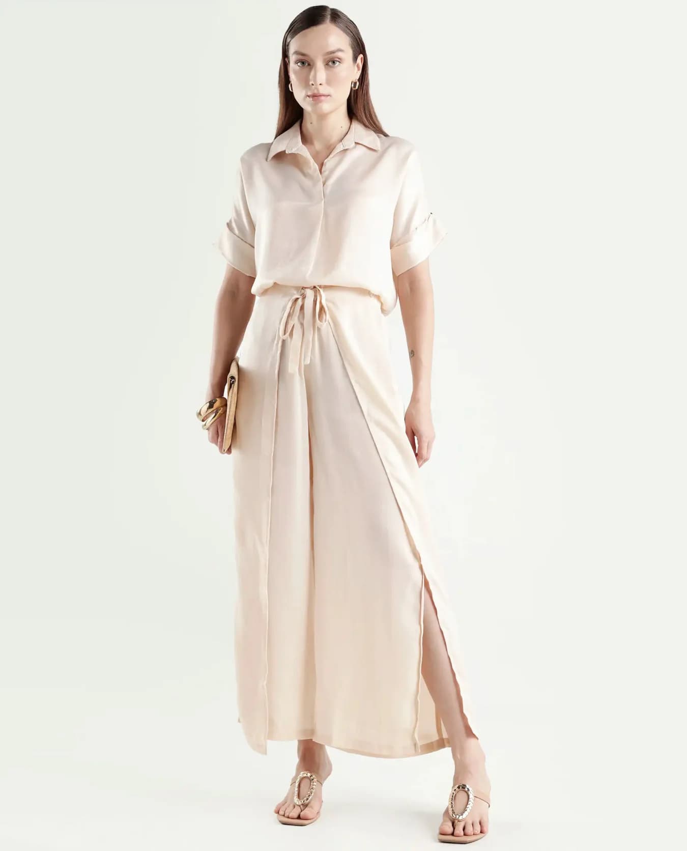 Women's Cream Casual Solid High Rise Trouser
