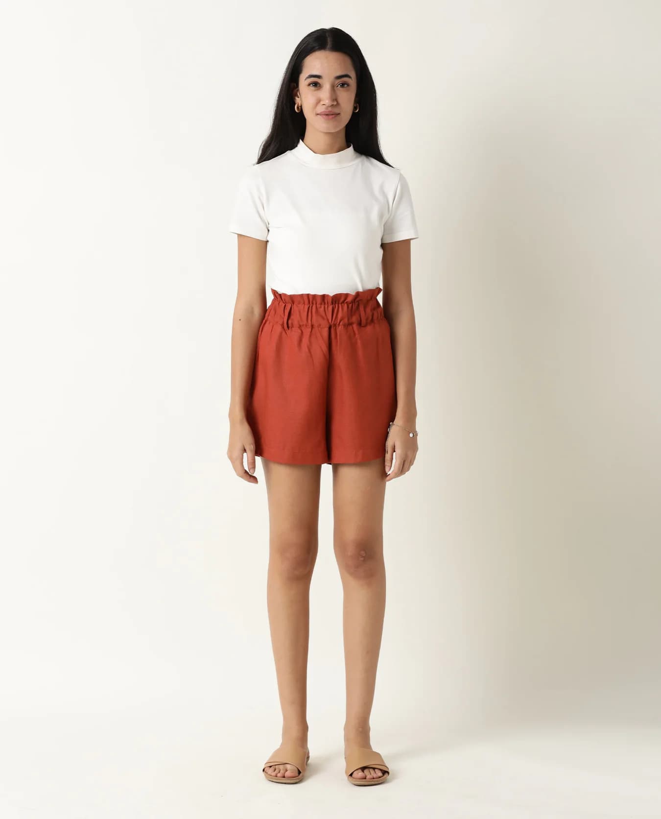 Women's Red Casual Solid High Rise Shorts